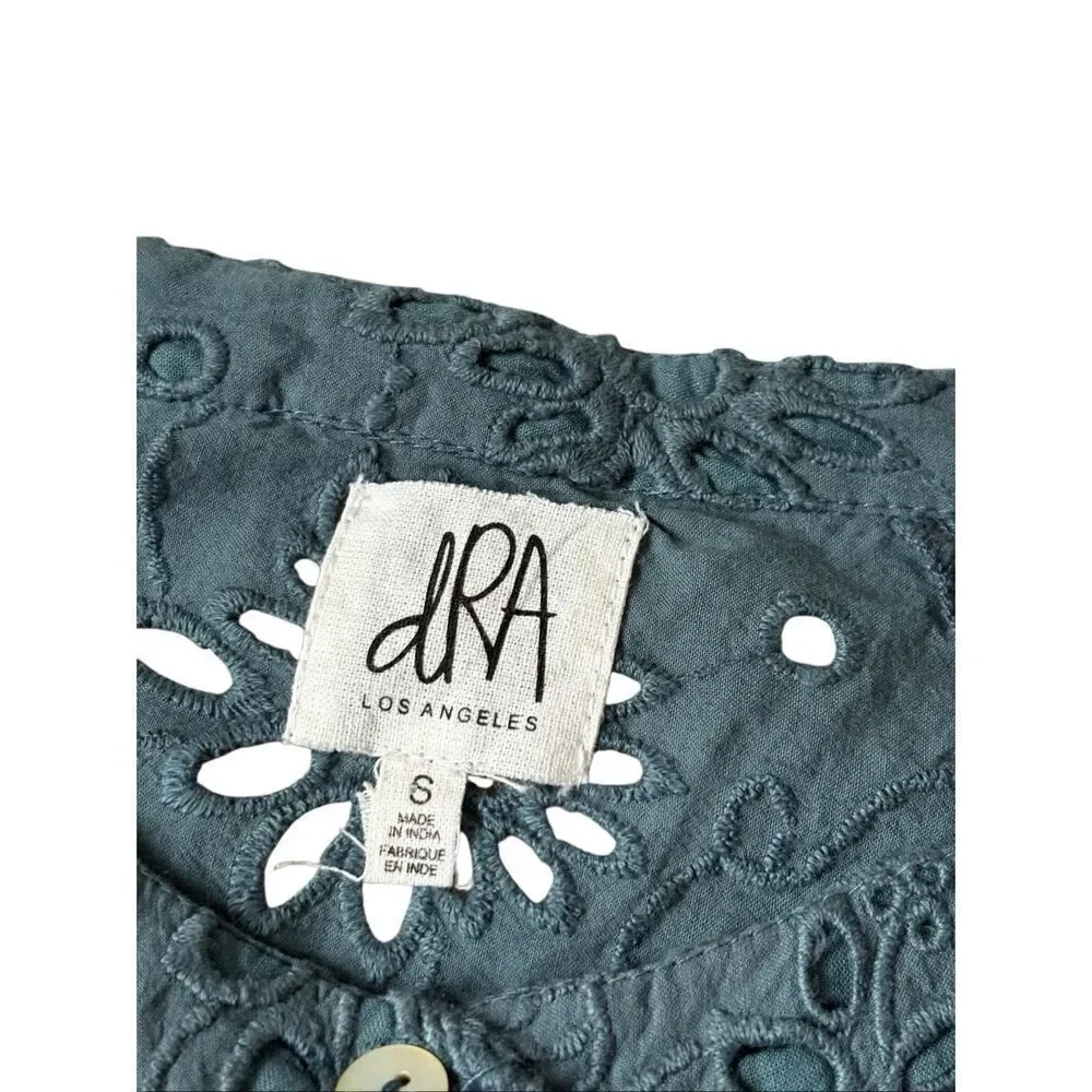 DRA Los Angeles Teal‎ Eyelet Dress Anthropologie Size Small Quarter Sleeves